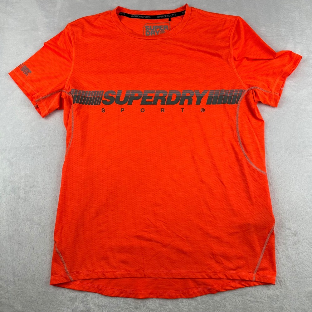 Superdry Sport Mens XL Neon Orange Short Sleeve Mesh Athletic Training T-Shirt